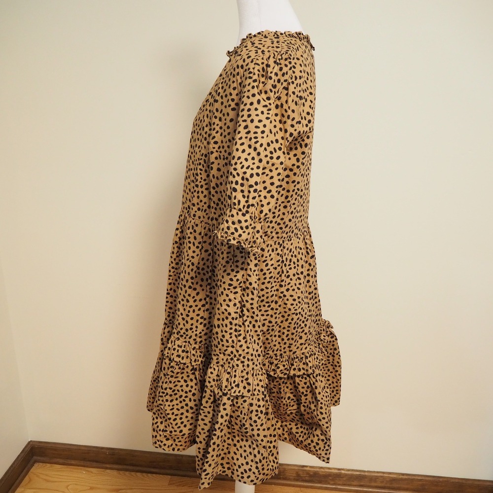 J.Crew Tiered Ruffle Neck Popover Mini Dress Medium‎ Leopard Polka Dot Cotton - Picture 3 of 13